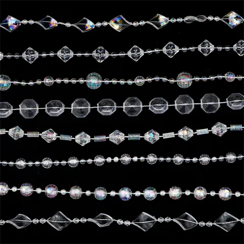 Acrylic Crystal Bead Chain Iridescent Strands Faceted Transparent For DIY Jewelry Wedding Party Decoration