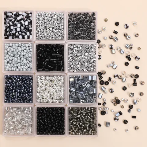 High Quality Glass Seed Beads For DIY Jewelry Making Necklace Bracelet Phone Chain Craft Black Grey Silver Glass Bugle Beads Mixed Sizes Small Round Loose Spacer Beads