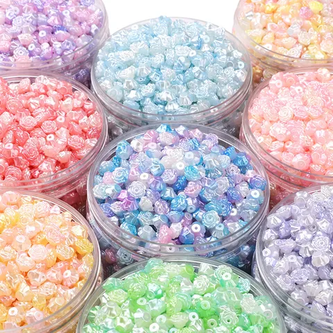 ABS Imitation Artificial Pearl Camellia Rose Flower Loose Beads For DIY Jewelry Making Pearlescent Resin Acrylic Spacer Beads Accessory