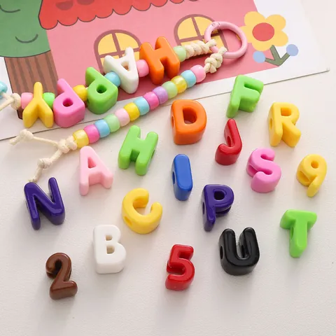 Acrylic Large Hole Alphabet Letter Number Beads Colorful 3D DIY Craft Beads For Jewelry Making Keychain Phone Strap Accessories