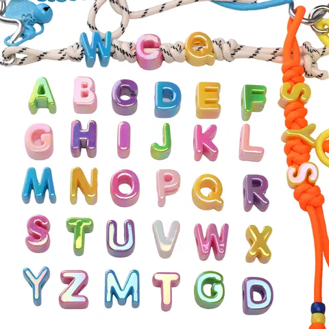 Iridescent Alphabet Beads Acrylic Large Hole Colorful Electroplated Letter Beads For DIY Jewelry Making Handcrafted Accessory