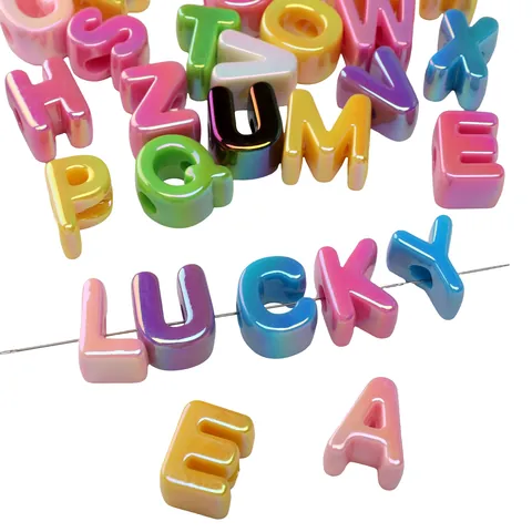 Iridescent Alphabet Beads Acrylic Large Hole Colorful Electroplated Letter Beads For DIY Jewelry Making Handcrafted Accessory