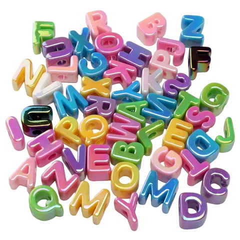 Iridescent UV Plated Large Hole Alphabet Beads Mixed Colors Acrylic Letter Beads For DIY Bracelet Jewelry Making Accessories