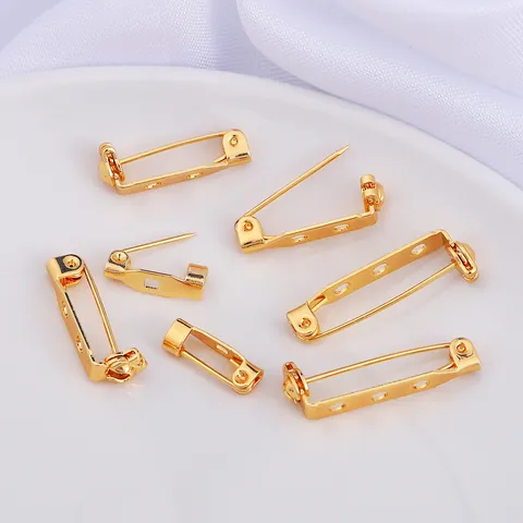 18K Gold Plated Alloy Brooch Pin Backs Safety Pins Base Findings For DIY Jewelry Making Badge Fastener Accessories