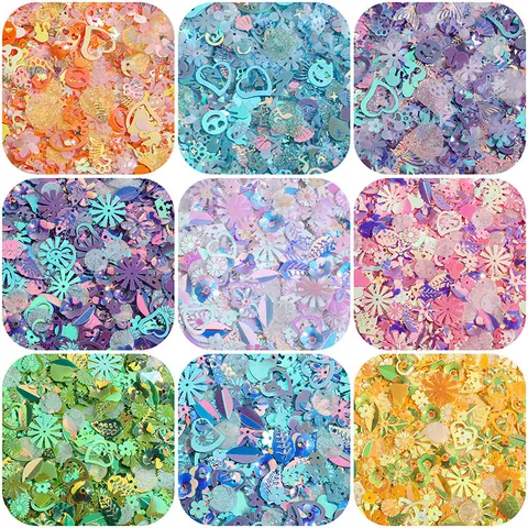 Paillettes Iridescenti Colorate a Forma Mista Per Artigianato Fai-da-te Nail Art Abbigliamento Cuori Stelle Fiori
