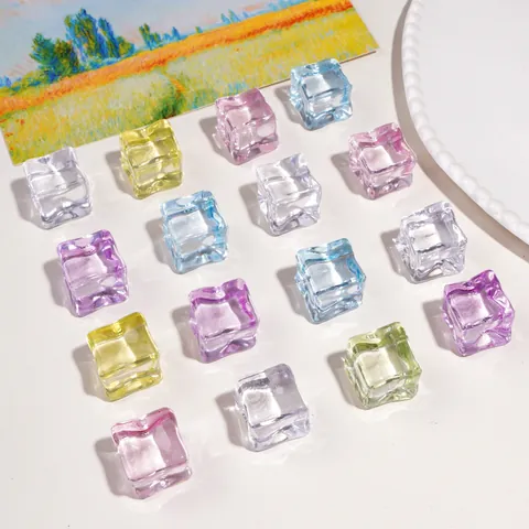 Acrylic Simulation Ice Cube Beads For DIY Jewelry Making Photography Props Clear Mixed Color Cube Beads Decorative Accessories