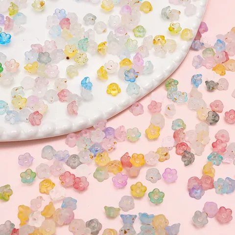 Perles en Acrylique Givré avec Feuilles d'Or Forme de Fleur pour DIY Fabrication de Bijoux Bracelet Collier Accessoires