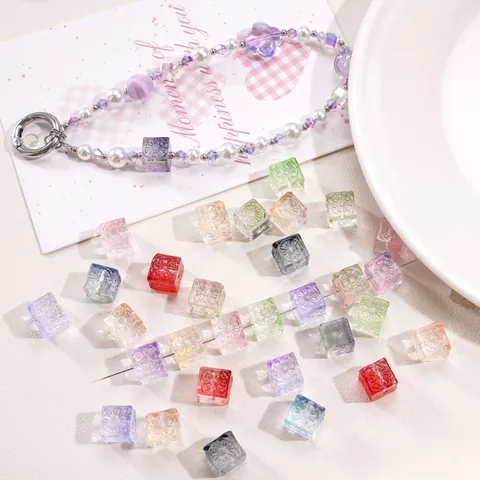 Relief Blume Glas Würfel Perlen Transparent Zauberwürfel Quadrat Lose Perlen Für DIY Armband Halskette Schmuckherstellung Basteln