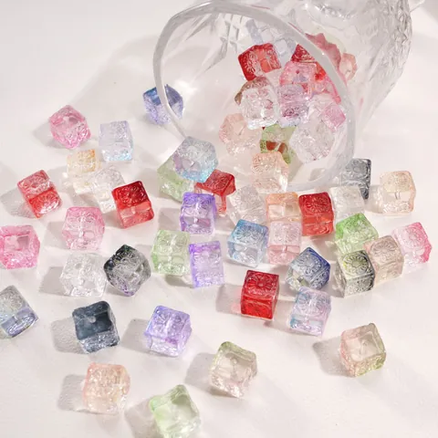 Colorful Glass Square Beads Crackle Crystal Loose Beads For DIY Phone Chain Car Hanging Jewelry Making Accessories