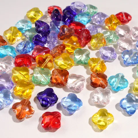 Cuentas de Trébol de Vidrio de Colores para Hacer Joyas DIY Trébol de Cuatro Hojas Transparente Cuentas Sueltas para Pulseras