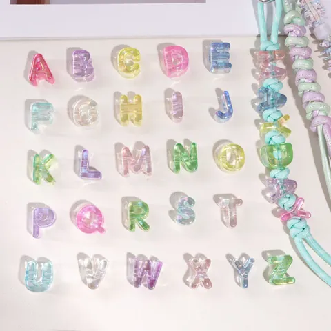 Iridescent Acrylic Alphabet Letter Beads Mixed Colors Large Hole 3D Bubble Beads For DIY Jewelry Making Bracelet Necklace