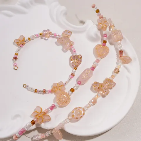 Pink Gold Traced Czech Glass Beads For Jewelry Making Butterfly Cat Flower Star Heart Irregular Loose Beads DIY Bracelet Necklace Accessories