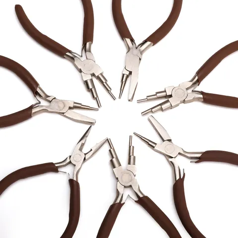 Herramienta de Alicates de Joyería de Acero al Carbono Profesional para Hacer Joyas DIY Alicates para Bucles Alicates de Crimpado Alicates de Punta de Nylon Mango Marrón Azul