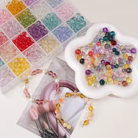 Cuentas Sueltas Redondas De Vidrio De Alta Transparencia Para DIY Pulsera Collar Fabricación De Joyas Material Artesanal