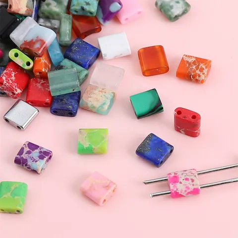 Cuentas Cuadradas de Doble Orificio Piedra Natural Ágata Turquesa Estilo Tila Cuentas Espaciadoras para Creación de Joyería DIY Accesorios