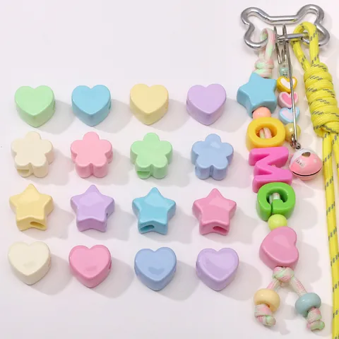 Perles à Gros Trous en Acrylique Crème Macaron Forme de Cœur Étoile Fleur de Prunier DIY Fabrication de Bijoux pour Chaîne de Téléphone Porte-clés