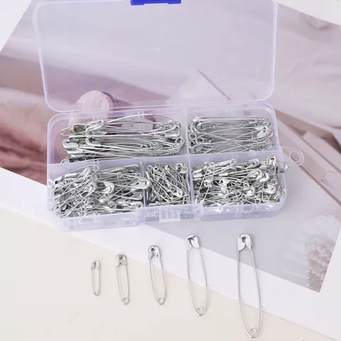 Multi Size Metal Safety Pins Set With Clear Storage Box Silver Assorted Iron Craft Sewing Pins For Clothing Fixation Daily Office Use