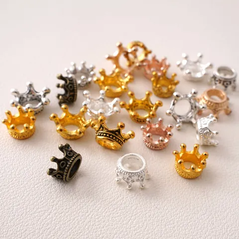 Alloy 3D Crown Spacer Beads Electroplated Gold Silver Rose Gold For DIY Bracelet Necklace Jewelry Making Handmade Crown Charms