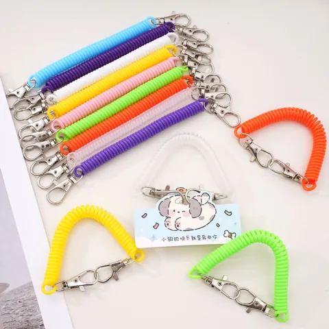Retractable Colorful Spiral Spring Keychain Cords Plastic Anti-lost Phone Strap With Lobster Clasp And Key Ring DIY Jewelry Accessories