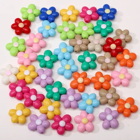 Acrylic Five Petal Flower Beads For DIY Bracelet Necklace Phone Chain Making Colorful Contrast Color Floral Jewelry Accessories