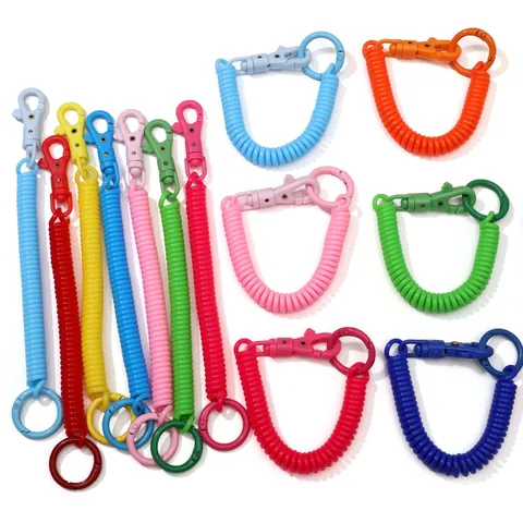 Retractable Colorful Spiral Spring Keychain Cords Plastic Anti-lost Phone Strap With Lobster Clasp And Key Ring DIY Jewelry Accessories