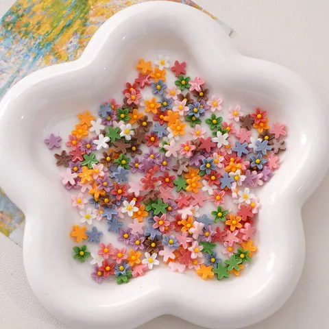 7mm Mini Five Petal Flower Resin Patches For DIY Jewelry Making Accessories Phone Case Decoration Flatback Cabochons Beads