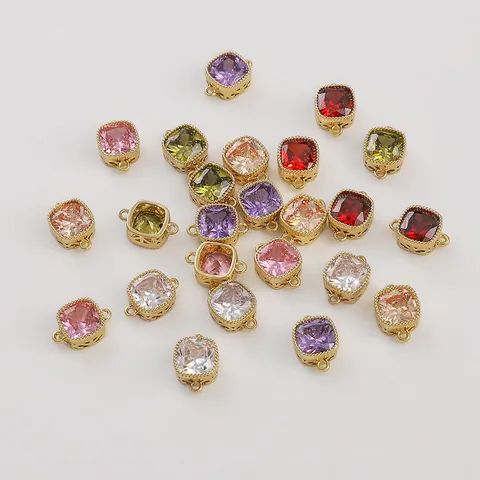 Breloques Connecteur en Cuivre Rempli d'Or 14K avec Zircone Cubique Carrée Double Boucle Apprêts pour Fabrication Bijoux DIY