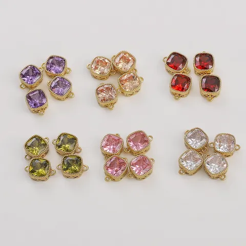 Breloques Connecteur en Cuivre Rempli d'Or 14K avec Zircone Cubique Carrée Double Boucle Apprêts pour Fabrication Bijoux DIY