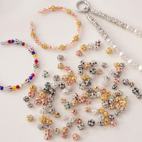 Copper Pave Rhinestone Ball Loose Spacer Beads Micro Pave Disco Ball Beads For DIY Jewelry Making Bracelet Necklace Accessories