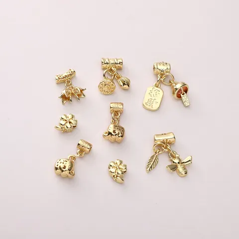 Vintage 14K Gold Plated Alloy Charm Pendant For DIY Jewelry Making Traditional Chinese Fortune Elephant Bee Leaf Floral Design Pendants