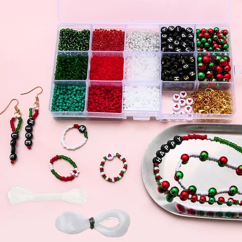 Weihnachten DIY Schmuckherstellung Kit Glasperlen Polymer Ton Perlen Set Mit Aufbewahrungsbox Legierung Charms Elastische Schnur Für Handgefertigte Armband Halskette Ohrringe Geschenk
