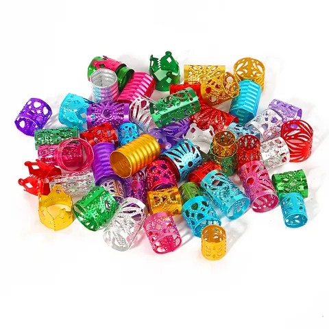 Hollow Aluminum Hair Beads Dreadlock Rings Crown Heart Leaf Flower Pattern Metal Hair Jewelry DIY Braiding Accessories