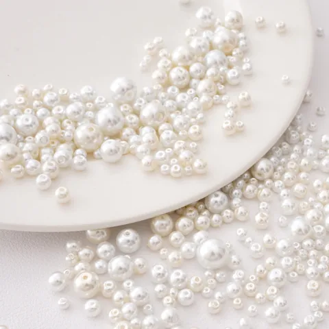 White Round Glass Faux Artificial Pearl Loose Beads With Hole For DIY Jewelry Making Necklace Bracelet Accessory Various Diameters