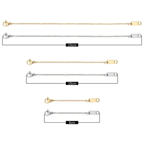 Stainless Steel Necklace Bracelet Extension Chain With Lobster Clasp Flat O-Link Extender For DIY Jewelry Making Findings