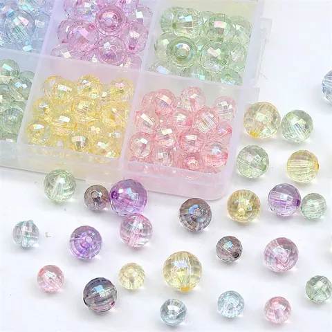 Faceted Acrylic Rainbow AB Color Round Beads For DIY Jewelry Making Bracelet Necklace Handcraft Materials Beading Supplies