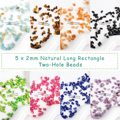 Naturstein Rechteckig Zweiloch Perlen Für DIY Schmuckherstellung Armband Halskette Achat Tigerauge Jaspis Lose Perlen