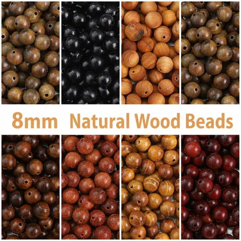 Natural Wooden Round Loose Beads For DIY Jewelry Making Handmade Bracelets Necklaces Wooden Grain Spacer Beads Polished Finish