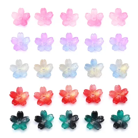 10Pcs Gradient Glass Cherry Blossom Beads Pointed Flower Loose Spacer Beads For DIY Bracelet Necklace Jewelry Making Handmade Crafts Accessories