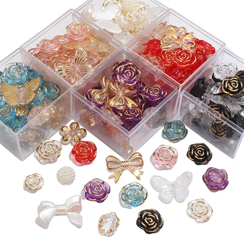 Acrylic Gold Edge Beads DIY Jewelry Making Rose Flower Butterfly Bow Charms For Handcrafted Bracelet Phone Chain Accessories