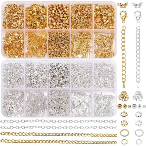 820pcs Schmuckherstellungs-Set DIY Zubehör-Set Mit Karabinerverschlüssen Spaltringen Perlenkappen Für Halsketten Armbänder