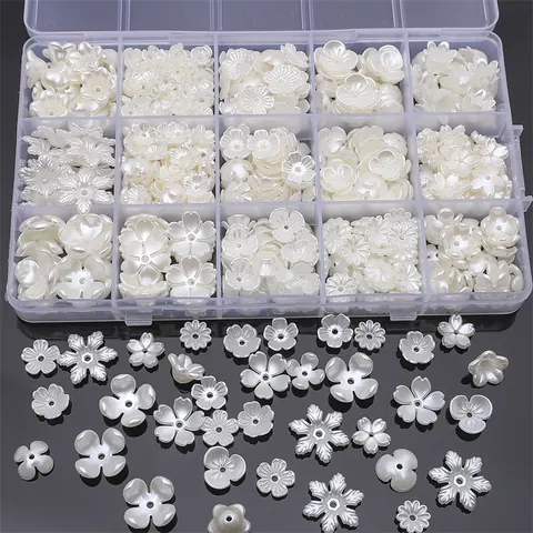 Perles Fleur en Perle Artificielle ABS pour la Fabrication de Bijoux DIY Artisanat Pétale Perles d'Espacement Blanc Nacré Breloques Florales