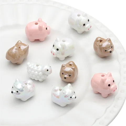 Perline Sciolte in Acrilico Perla Artificialto a Forma di Animale Cartone Animato Maiale Pecora Cane per Creazione Gioielli DIY