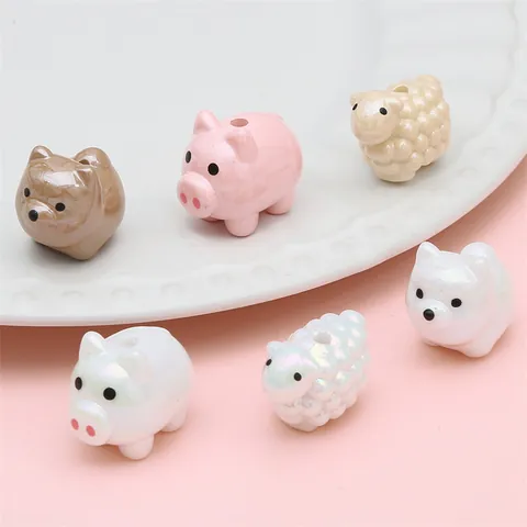 Perline Sciolte in Acrilico Perla Artificialto a Forma di Animale Cartone Animato Maiale Pecora Cane per Creazione Gioielli DIY