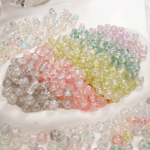 Handmade DIY Round Glass Loose Beads Crackle Finish Clear Colored Glaze Beads For Bracelet Necklace Jewelry Making Materials
