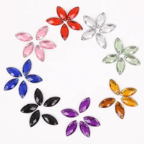 Marquise Flatback Acrylic Rhinestones Double Hole Mesh Surface Faceted Sewing Stones For DIY Clothing Craft Decoration