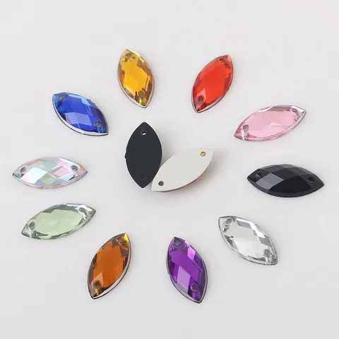 Marquise Flatback Acrylic Rhinestones Double Hole Mesh Surface Faceted Sewing Stones For DIY Clothing Craft Decoration
