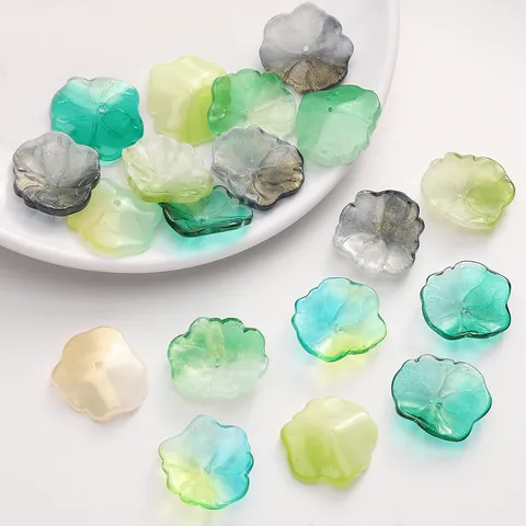 Gradient Glass Lotus Leaf Ruffled Beads For DIY Jewelry Making Large Loose Beads Flower Design Handmade Bracelet Supplies Women
