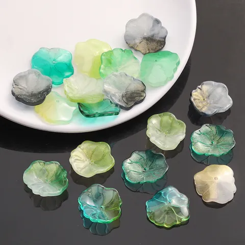 Gradient Glass Lotus Leaf Ruffled Beads For DIY Jewelry Making Large Loose Beads Flower Design Handmade Bracelet Supplies Women