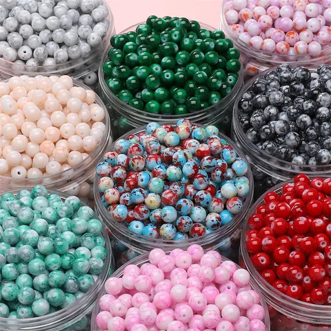8mm Marbled Ceramic Loose Round Drilled Beads For DIY Jewelry Making Bracelet Necklace Vintage Ethnic Handmade Supplies