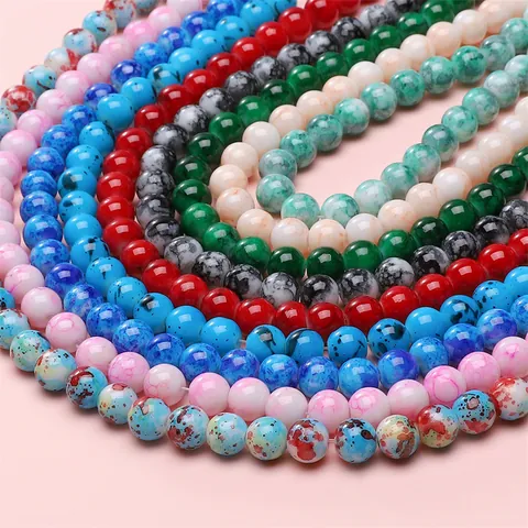 Mehrfarbige Glas Lose Perlen Marmormuster Farbverlauf Für DIY Schmuckherstellung Armband Halskette Zubehör Rundperlen